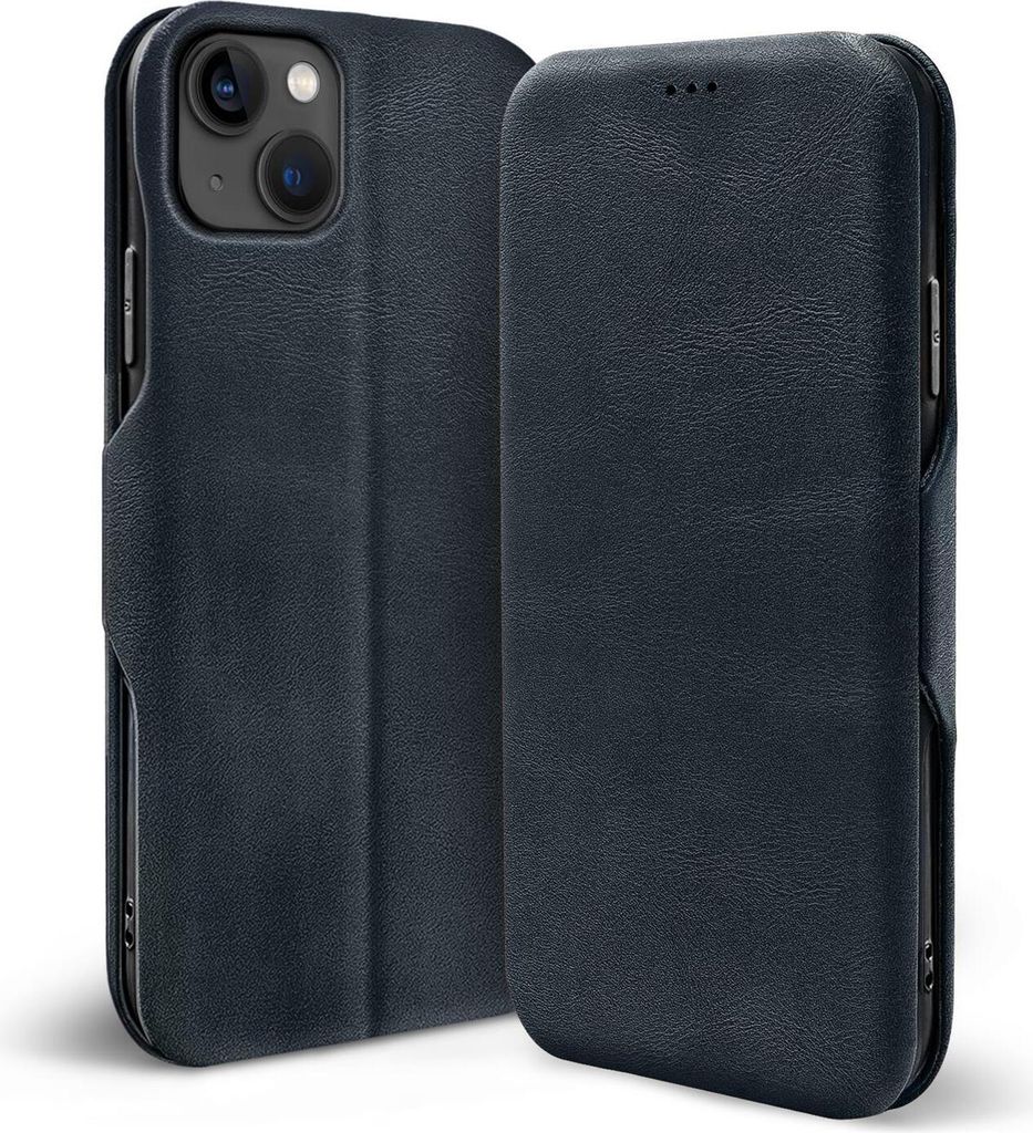 Conie Retro Klapp Tasche für iPhone 15 Plus Kartenfach Hülle Rundumschutz in Blau