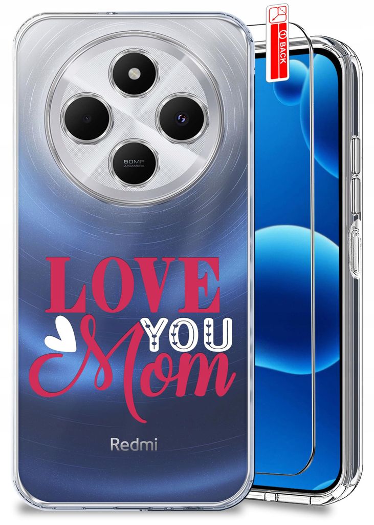 Hülle für Xiaomi Redmi 14C – Motive für Mama: Mama, Mom, farbenfrohe, durchsichtige Hülle + Displayschutzfolie