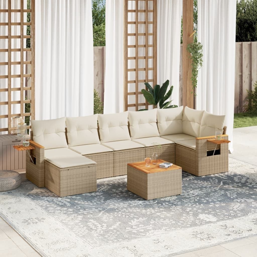 Maison Exclusive - 8-tlg. Garten-Sofagarnitur mit Kissen Beige Poly Rattan