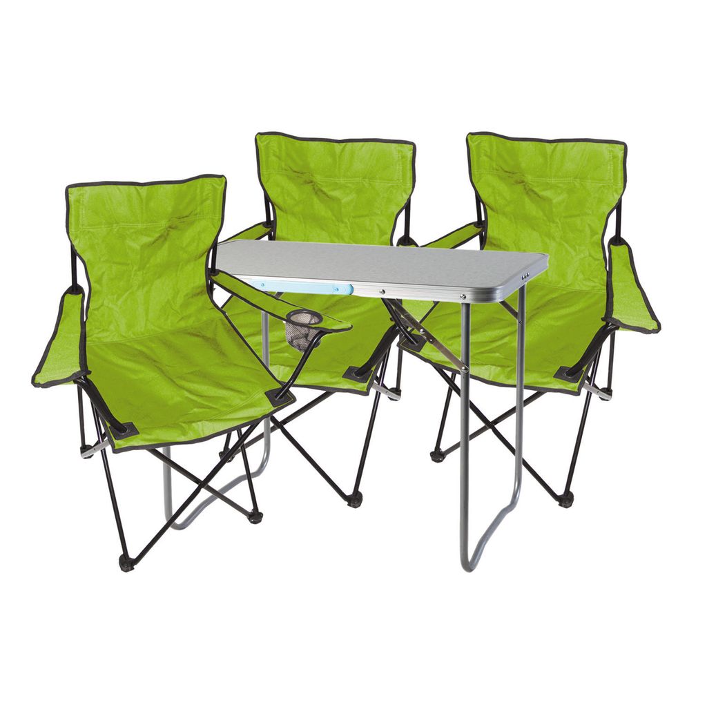 4-teiliges Campingmöbel Set limegrün Tisch+Campingstühle mit Tasche