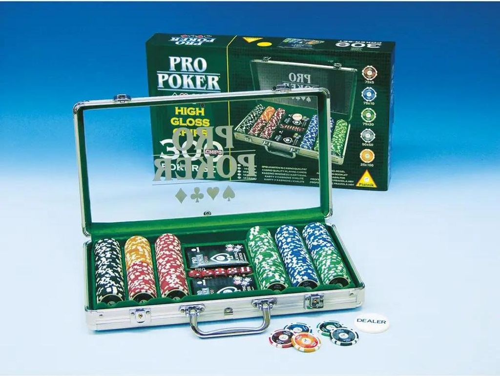 Piatnik – Mallette Poker 300 Jetons High Gloss – 2 Jeux De Cartes Casino, Dés, Bouton Croupier – 18+
