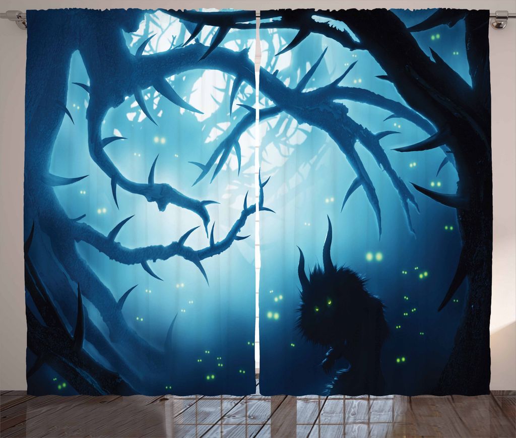 ABAKUHAUS Tier Rustikaler Vorhang, Nachtwald Halloween, Wohnzimmer Universalband Gardinen mit Schlaufen und Haken, 280 x 175 cm, Weiß