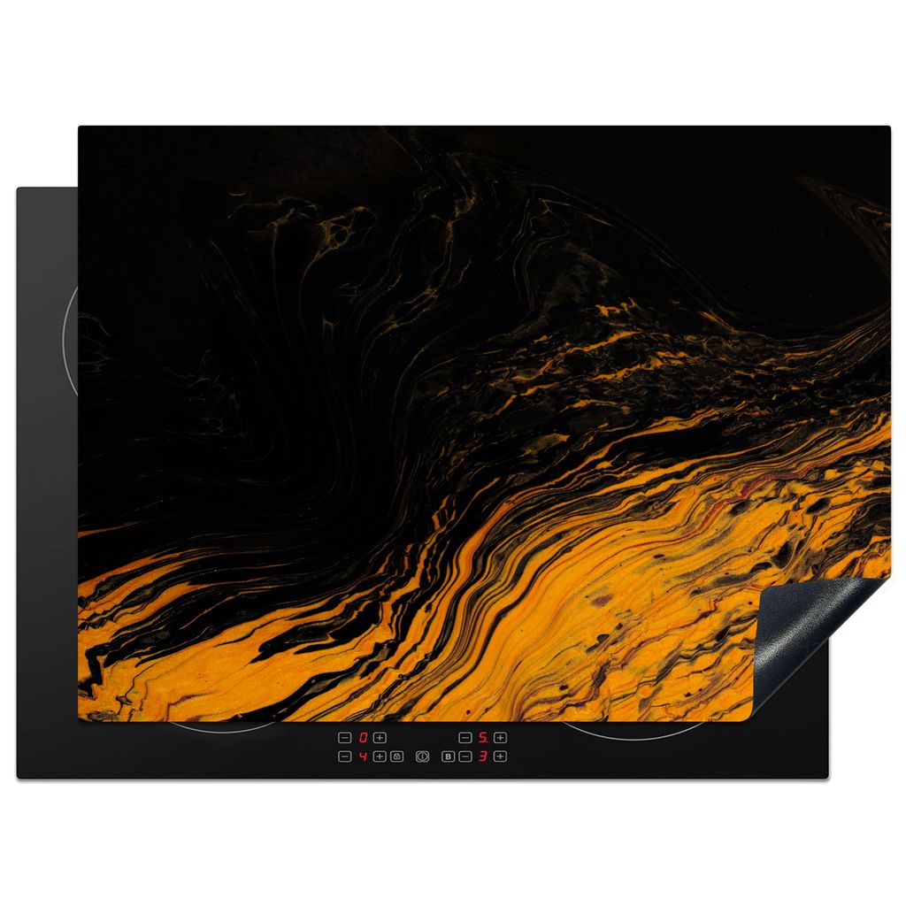 KitchenYeah Herdabdeckplatte Marmor - Farbe - Gold - Schwarz - Marmoroptik , 71x52cm, Küche Deko, Glaskeramikkochfeld Herdabdeckung, Abdeckplatt...