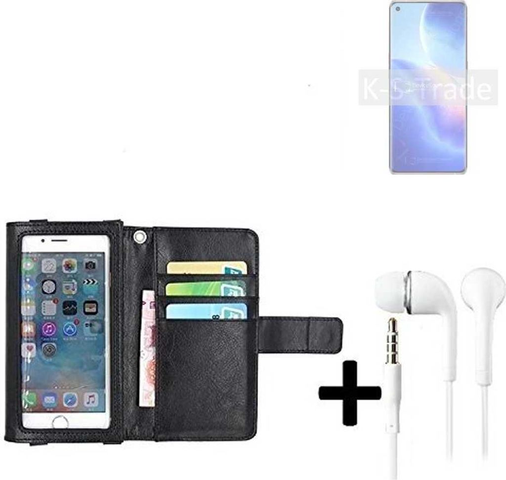 K-S-Trade Handyhülle + Kopfhörer kompatibel mit Oppo Find X3 Neo Schutzhülle Case mit Displayschutz / Schutzfolie schwarz + Kopfhörer Flip Cover