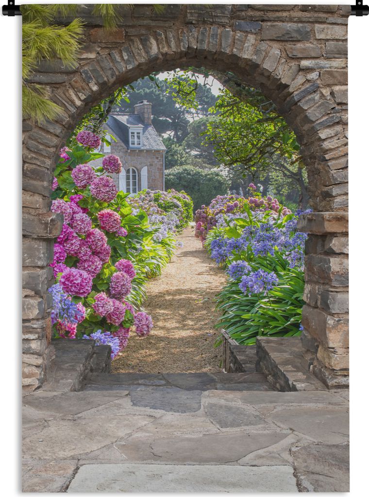 MuchoWow Wandteppich Wandbehang Blumen - Guck-guck - Hortensie - Sommer 120x180 cm Tapisserie Dekoration Wandtuch - Schlafzimmer - Dekorationen f...