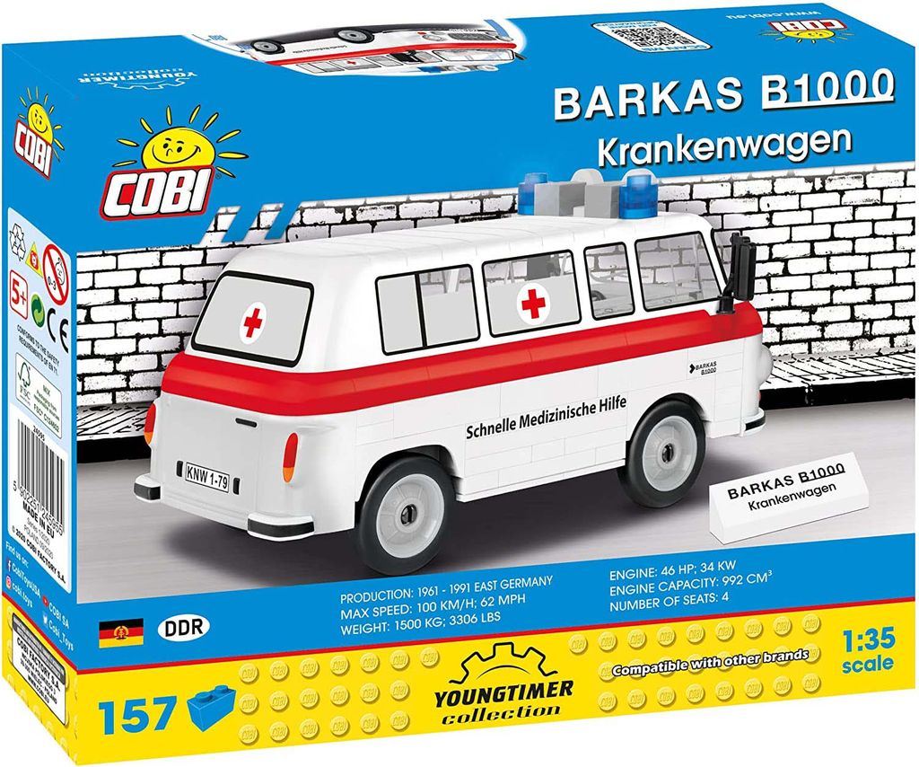 Cobi 24595 Barkas B1000 Krankenwagen Youngtimer Collection Bausatz 157 Teile 