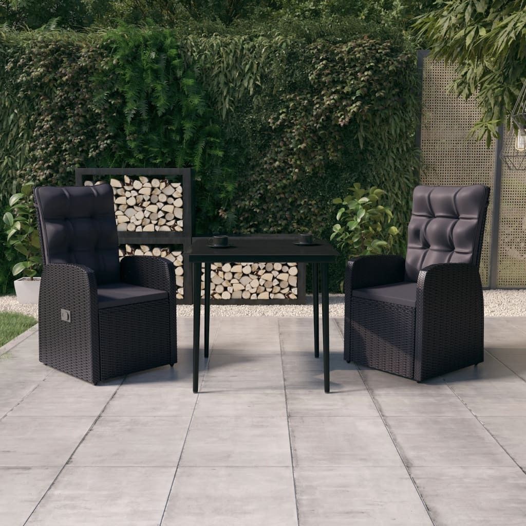 "Rabatt" 3-tlg. Garten-Essgruppe - mit tishe & Stuhl - mit Kissen Schwarz - Lounge-Dining set CC3568