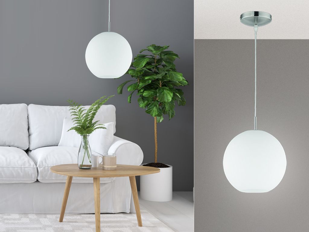 Runde Pendelleuchte dimmbar Ø25cm Opalglas in Weiß Produktbild 