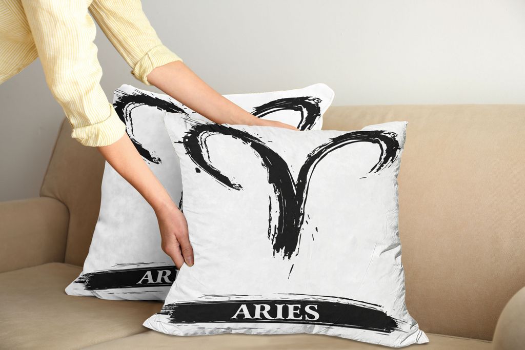 ABAKUHAUS Astrologie Kissenbezug Set (2Stück), Widder Astrologie Zeichen Künstlerischem Illustrations Element Charakter Venus, 45x45cm, Weiß sch...