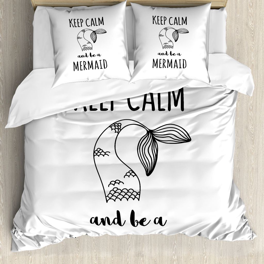 ABAKUHAUS Ruhe bewahren, ruhig bleiben Bettbezug Set Einzelbetten, Seien Sie EIN Mermaid Text Schwanz, Milbensicher Allergiker geeignet Kissenbezug...