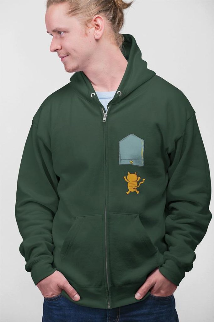 D&B Uni Hoodie ZIPPO00011 Falling Cat Waldgrün-Größe L
