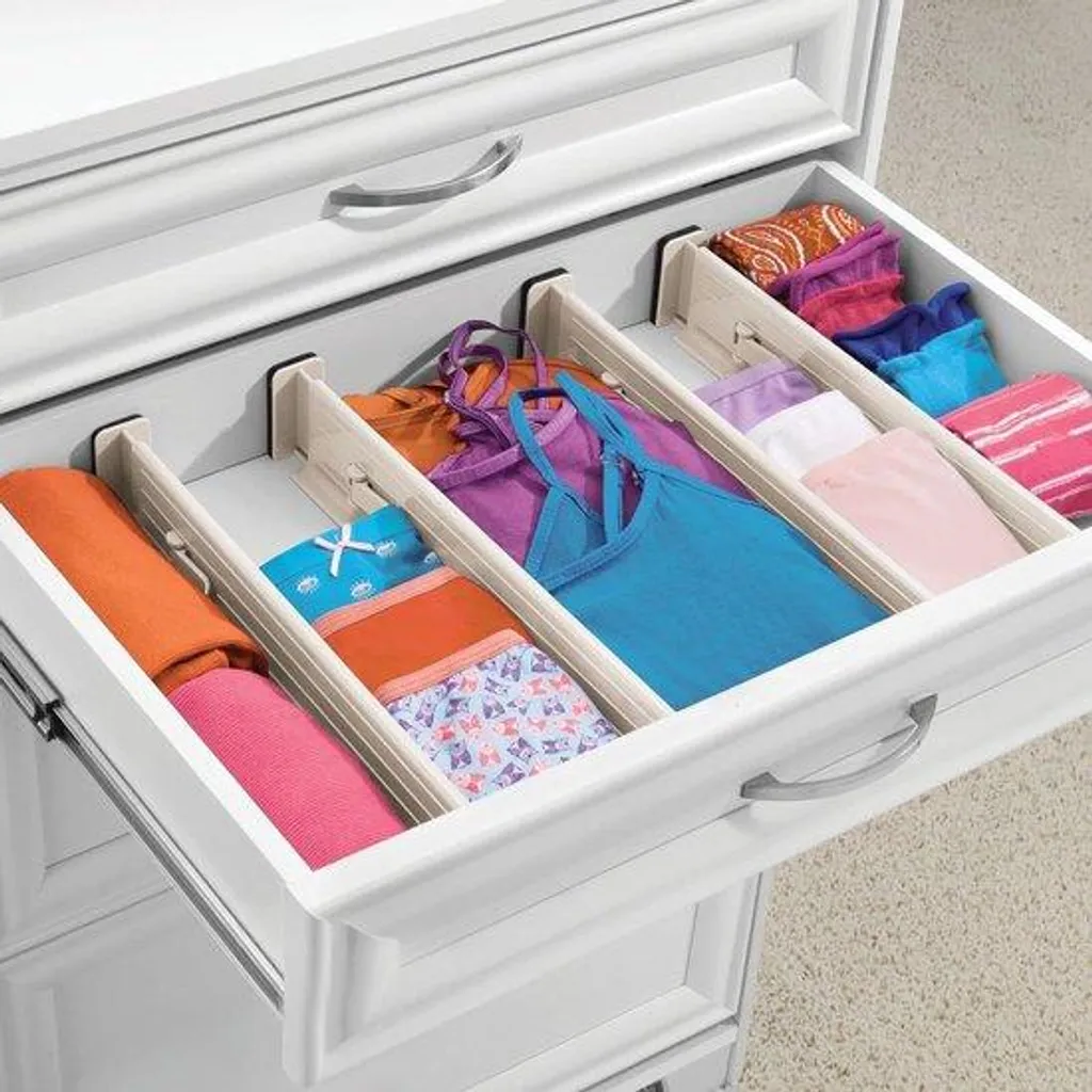 Rangement de tiroir pour commode et armoire - kit 4 séparateurs crème