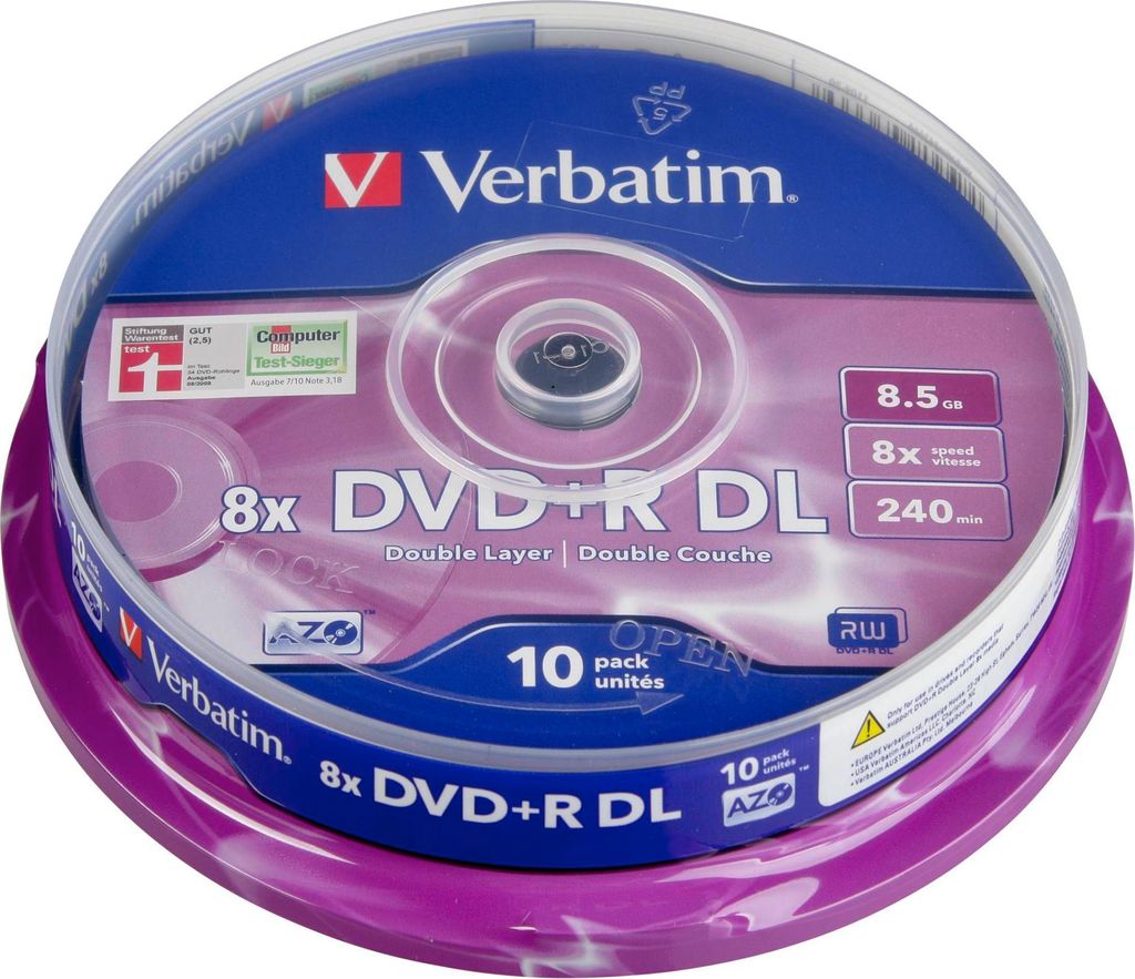 VERBATIM DVD+R(10-pack) Double layer/8x/8.5GB/spindle Immagine del prodotto 