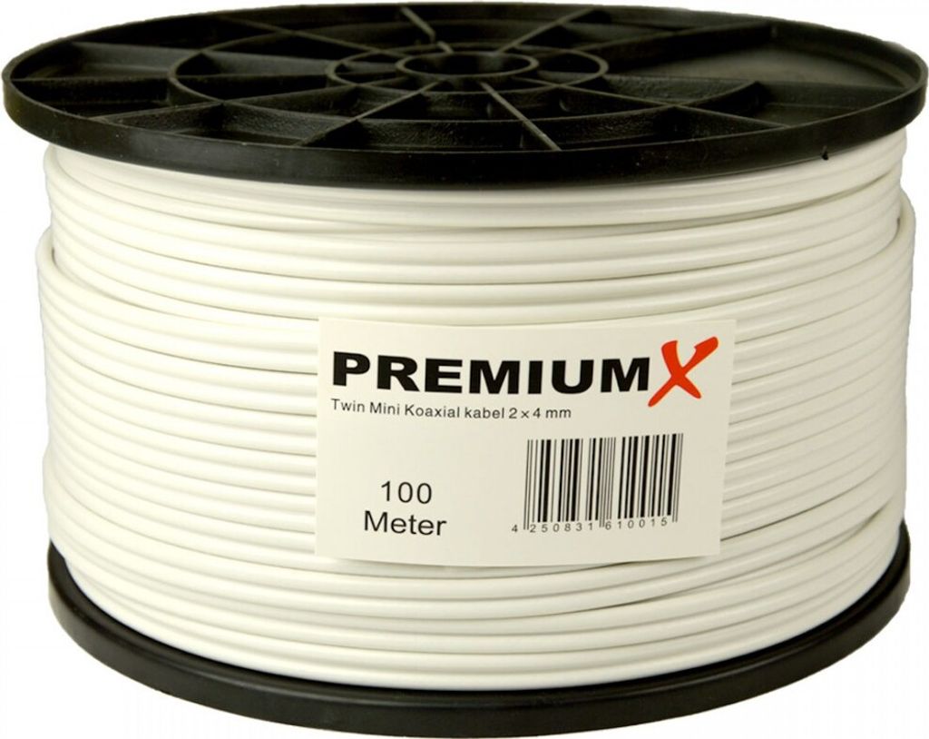 PremiumX 100m Sat Koaxial Kabel 90dB Twin Mini 2 x 4mm Weiß Antennenkabel 2-fach geschirmt