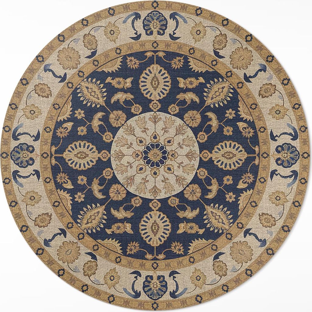Geometrische Mandalas im Geiste der Azteken – Vinyl Fußmatte – Ø 140cm – Rutschfest – Pflegeleicht & Langlebig