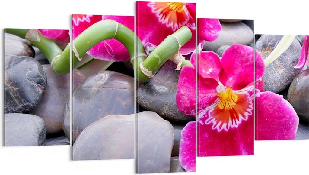 Bild auf Leinwand - Leinwandbild - Asiatisch bambus orchidee steine - 160x85cm - Wand Bild - Wanddeko - Leinwanddruck - Bilder - Kunstdruck - Leinw...