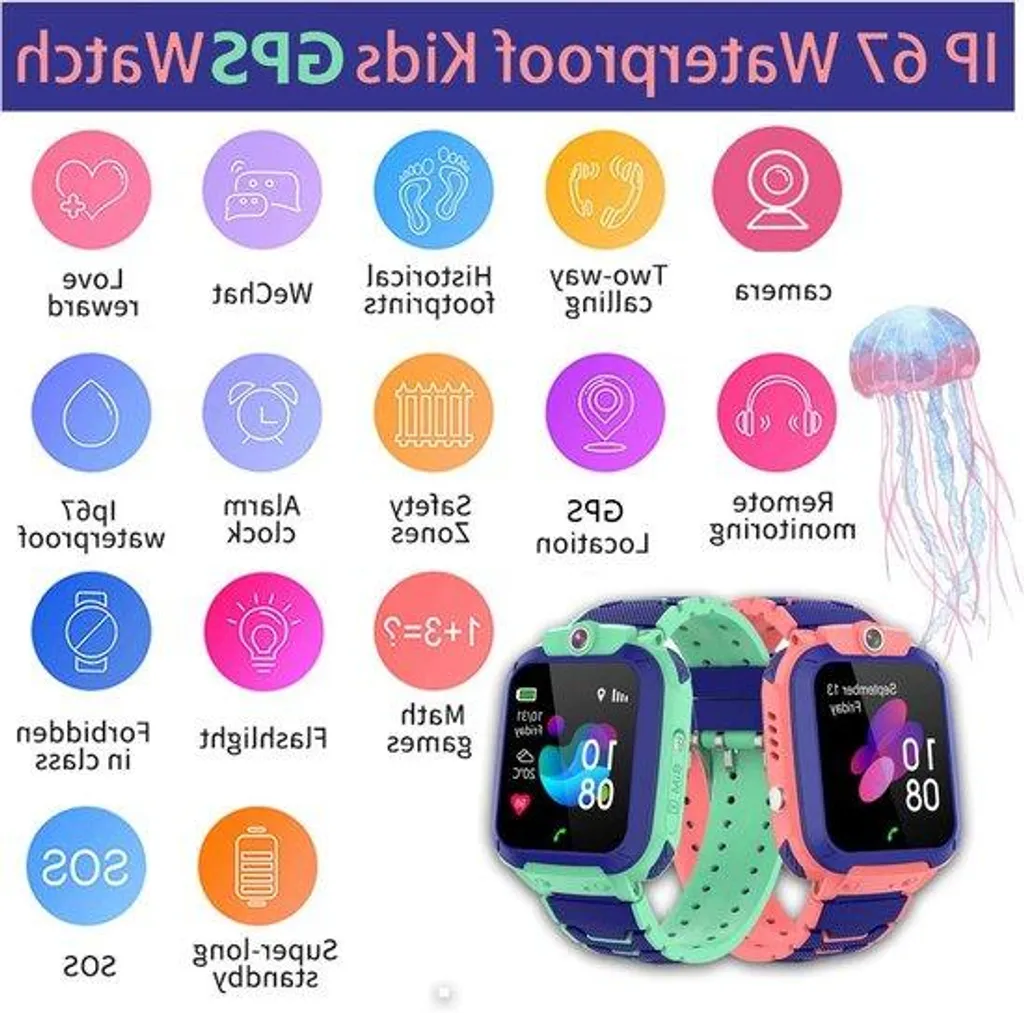 Montre connectée GPS enfant étanche avec caméra de surveillance rose
