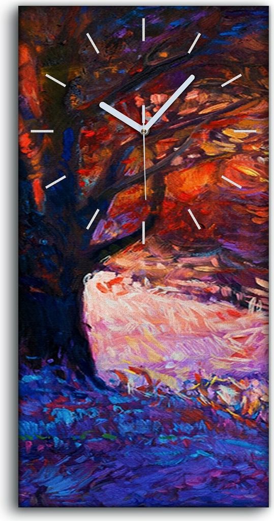 Wandbild Leinwand Bilder Wanduhr 30x60 Gemälde Wiese Blumen Baum Sonnenuntergang - weiße Hände