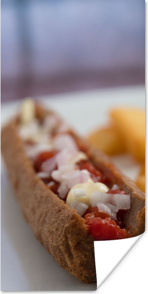 MuchoWow Poster Leckeres Frikandel-Spezial mit Pommes frites 60x120 cm - Wandschmuck