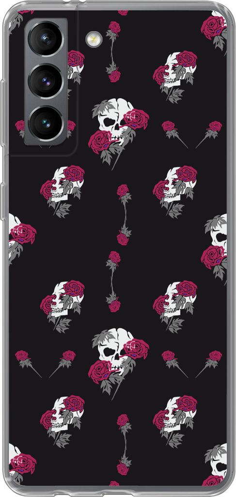 MuchoWow Handyhülle Schutzhülle Hülle für Telefoonhoesje Samsung Galaxy S21 Mädchen - Totenkopf - Rosen - Muster - Mädchen - Kinder - Kinde...