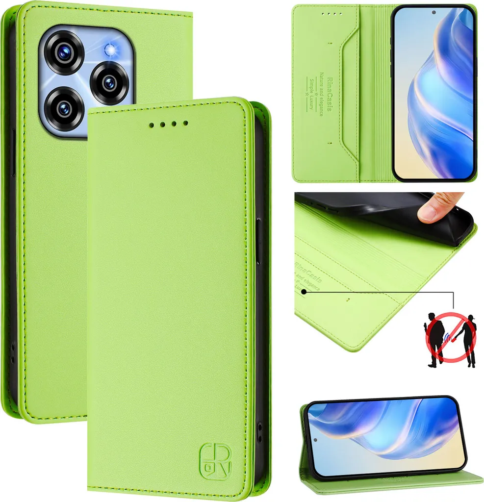 Custodia in pelle per Oukitel C50, flip case con slot per carte, portafoglio e supporto Verde