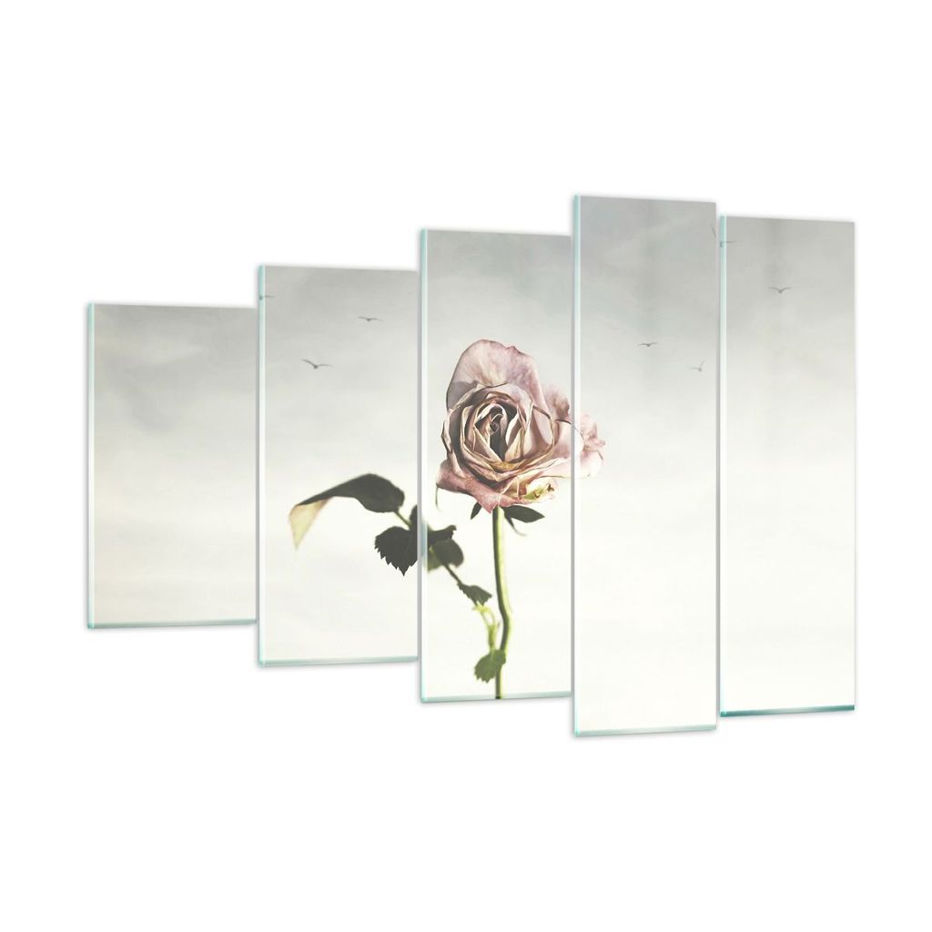 Bilder auf glas - 5 Teile - Rose Vögel Himmel - 150x100cm - Glasbilder - Wandbilder - Bilder - zum Aufhängen bereit - Wanddekoration aus Glas - G...