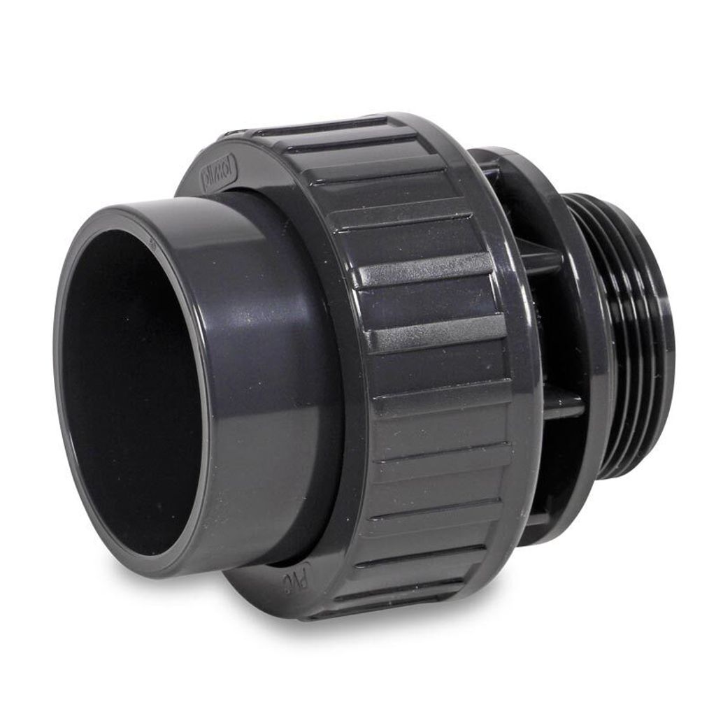 Mega Verschraubung mit O-Ring PVC-U 50 mm x 1 1/2 Zoll Klebemuffe x Außengewinde 10 bar, grau