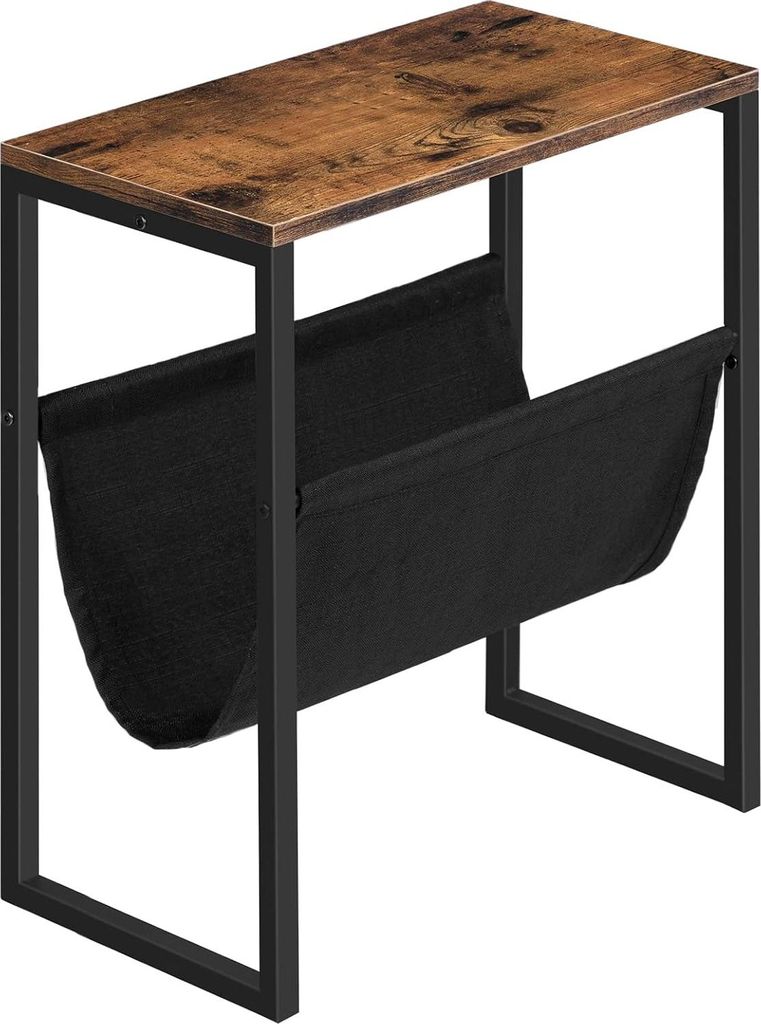 Schmale Beistelltisch Nachttisch mit Zeitschriftenfach Dunkelbraun für kleine Räume - Schlafzimmer Wohnzimmer Büro Nachttisch Schwarz 60 cm hoch