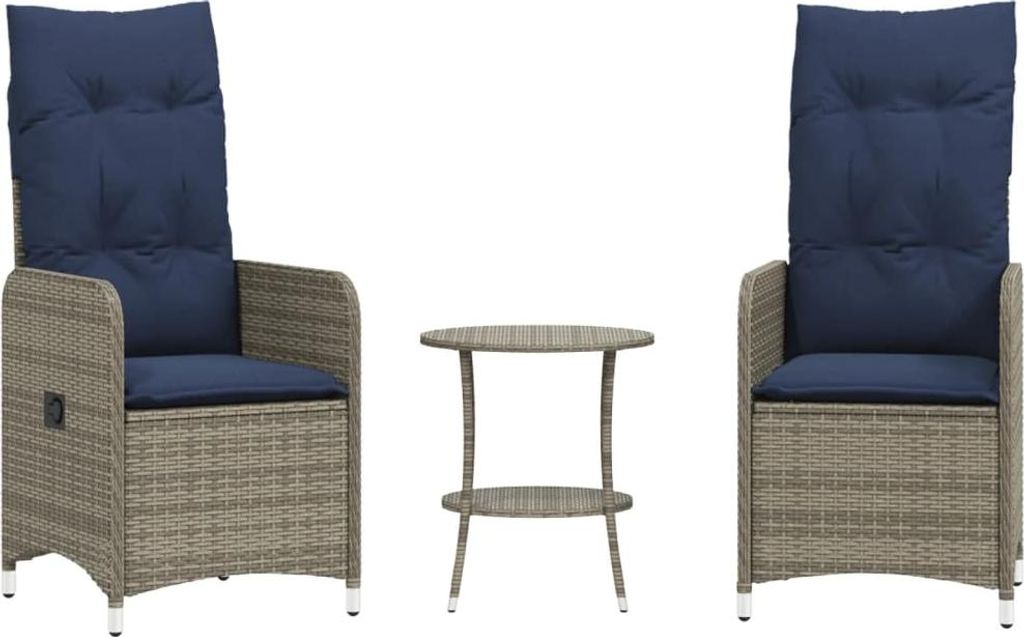 "WINTER SALE"Stuhl Terrasse - Gartenstühle Verstellbar 2er set - Balkonmöbel - Campingstuhl elegantes Design - mit Tisch Grau Poly Rattan - 54,5x...