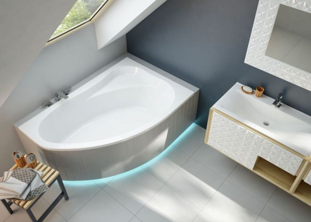 Badewanne Asymetrisch 85x150 cm mit Ablaufgarnitur und Produktbild 