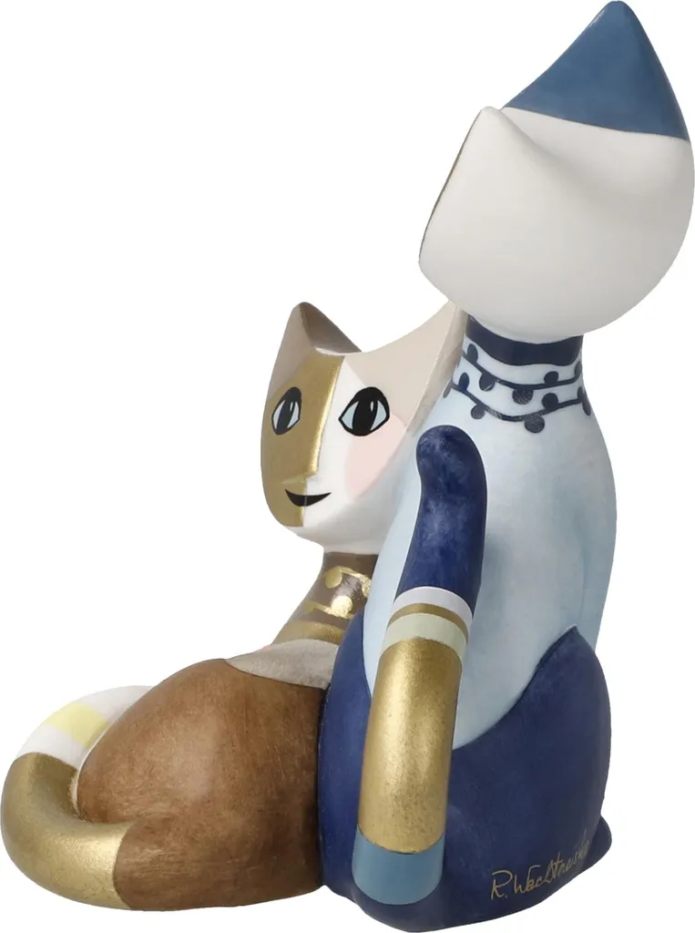 Statuette de chat de collection Floraison d'amour en céramique décorée