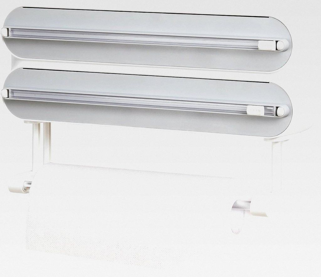 3-in-1 Frischhaltefolienspender mit Küchenrollenhalter - Platzsparender Wandrollenhalter, magnetisch & ohne Bohren, Folienschneider für Frischhal...