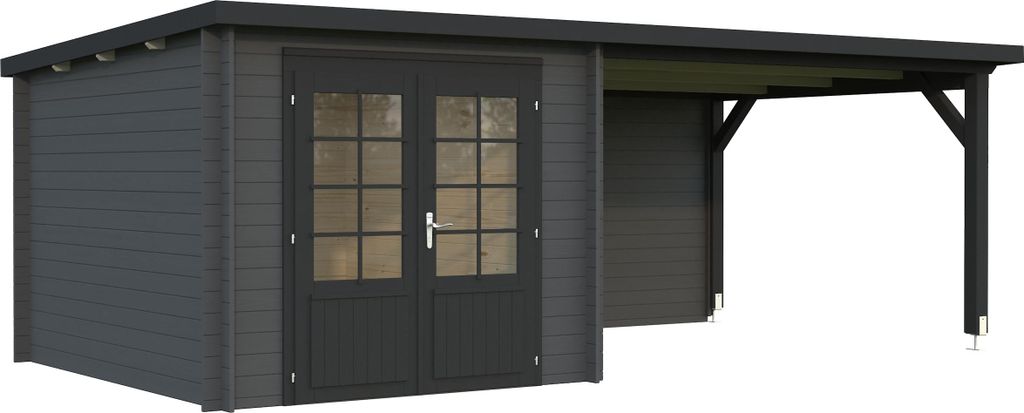 Palmako Gartenhaus Ella 6,9 + 10,0 m² - 28 mm dunkelgrau/anthrazit lackiert