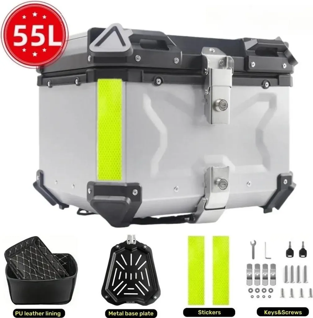 Valise Arrière Moto 55L Argentée : Idéal pour Voyages et Road-Trips