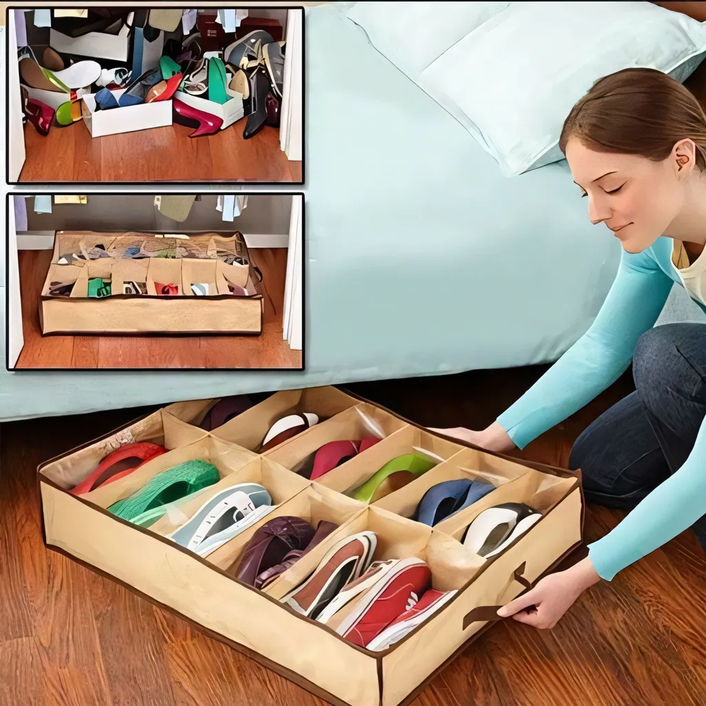 Organiseur de chaussures sous le lit anti-poussière à 12 grilles - 5