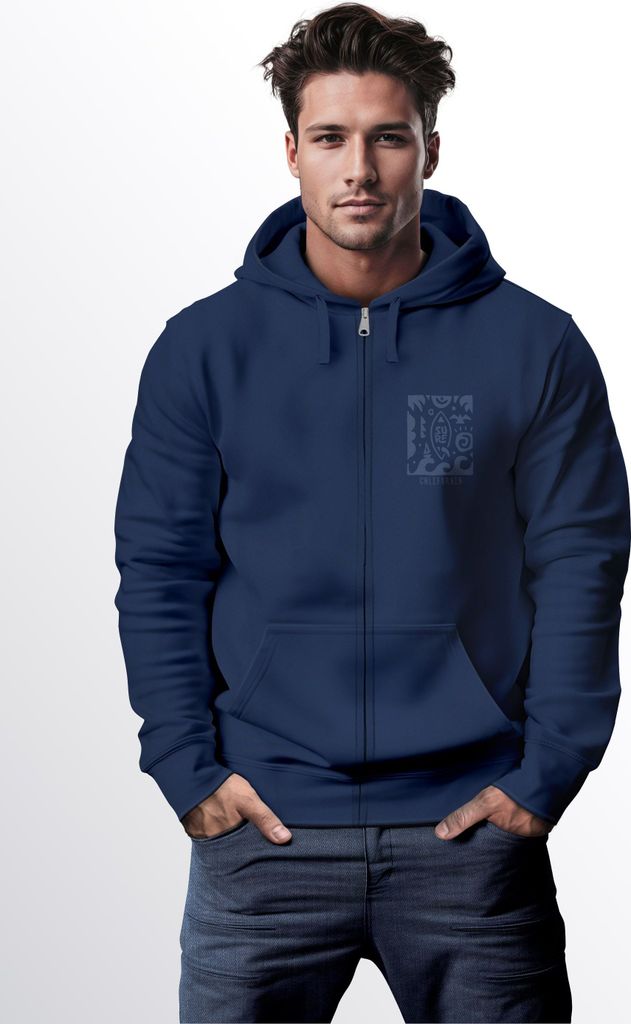 Zip Hoodie Herren Sweatjacke mit Kapuze Print Aufdruck Motiv Zipjacke Männer Fashion Streetstyle Neverless navy M