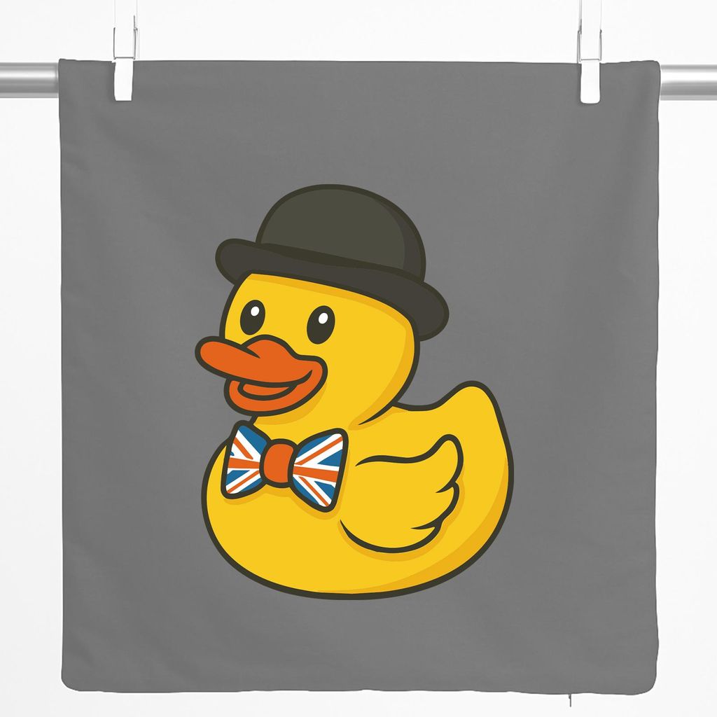 Huuraa Kissenbezug Quietscheente Großbritannien Gummiente Brite 40x40cm Steel Grey Baumwolle Dekokissenbezug Geschenkidee