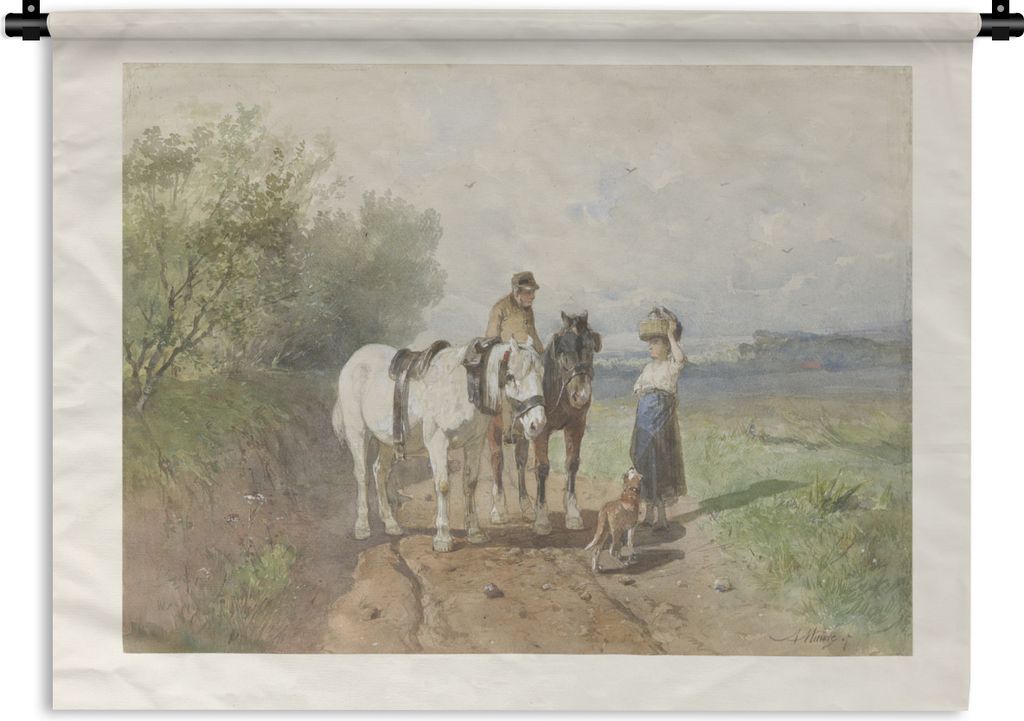 MuchoWow Wandteppich Wandbehang Gespräch auf einer Landstraße - Gemälde von Anton Mauve 150x112 cm Tapisserie Dekoration Wandtuch - Wanddecke ...