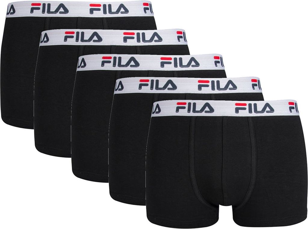 FILA Herren Boxer Shorts, 5er Pack - Logobund, Urban, Baumwolle Stretch, einfarbig Schwarz M