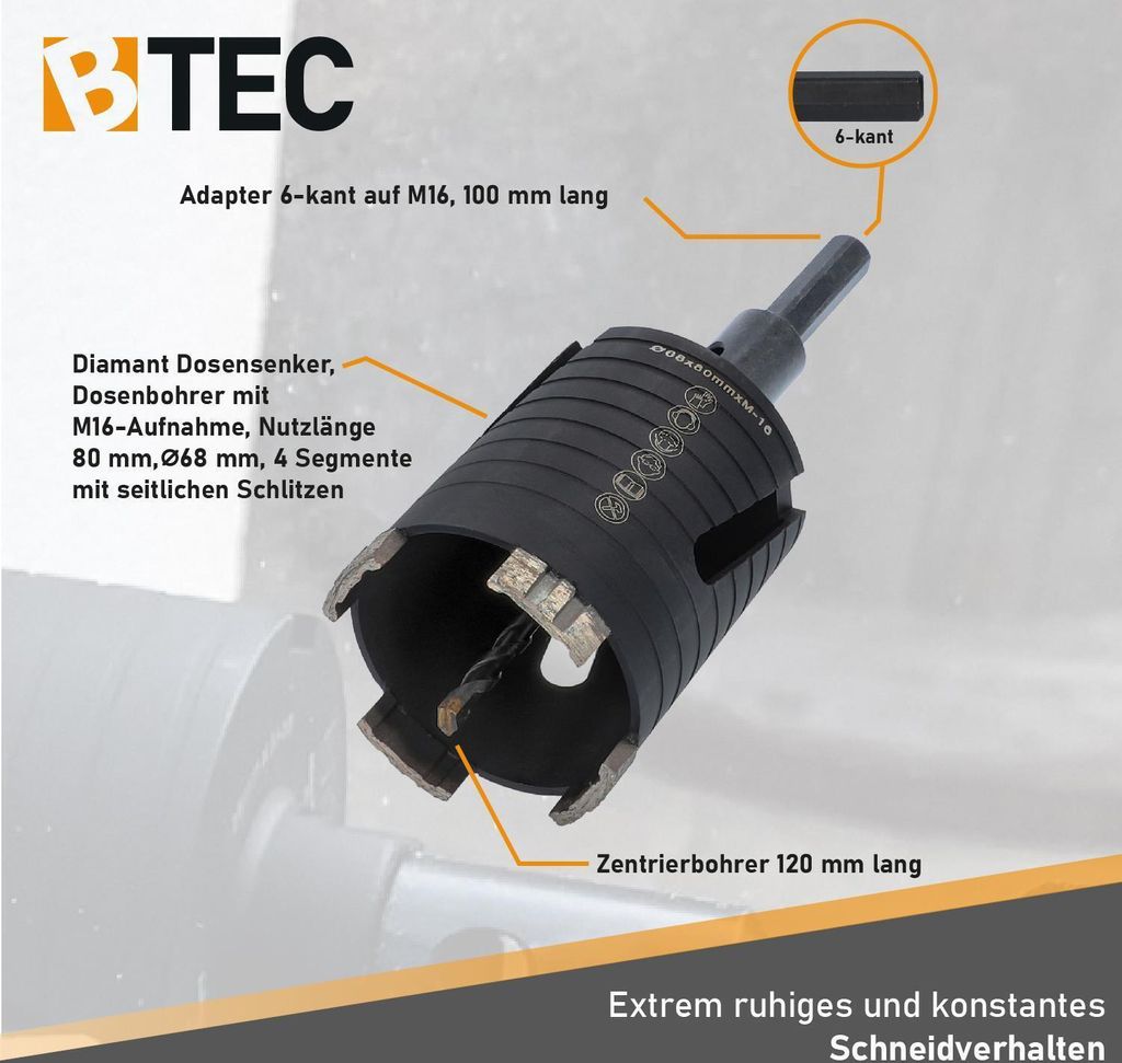 Diamant Dosenbohrer 68mm mit Sechskant-Aufnahme Nutzlänge Produktbild 4