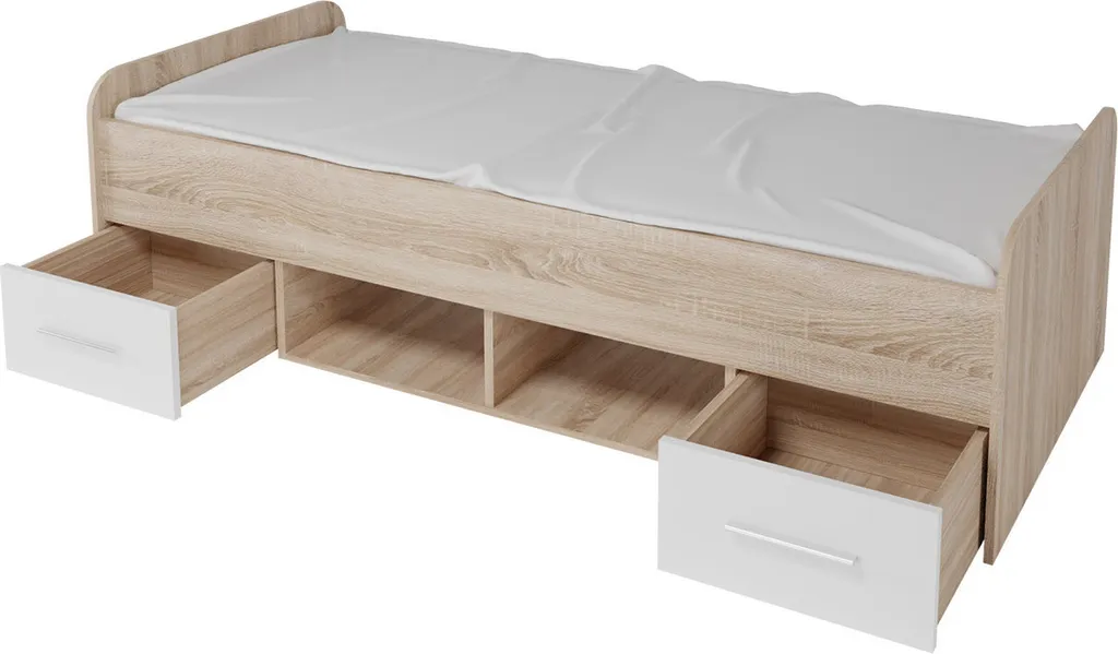 Lit EMAN 90x200 pour petit espace - Solution gain de place chêne blanc - 3