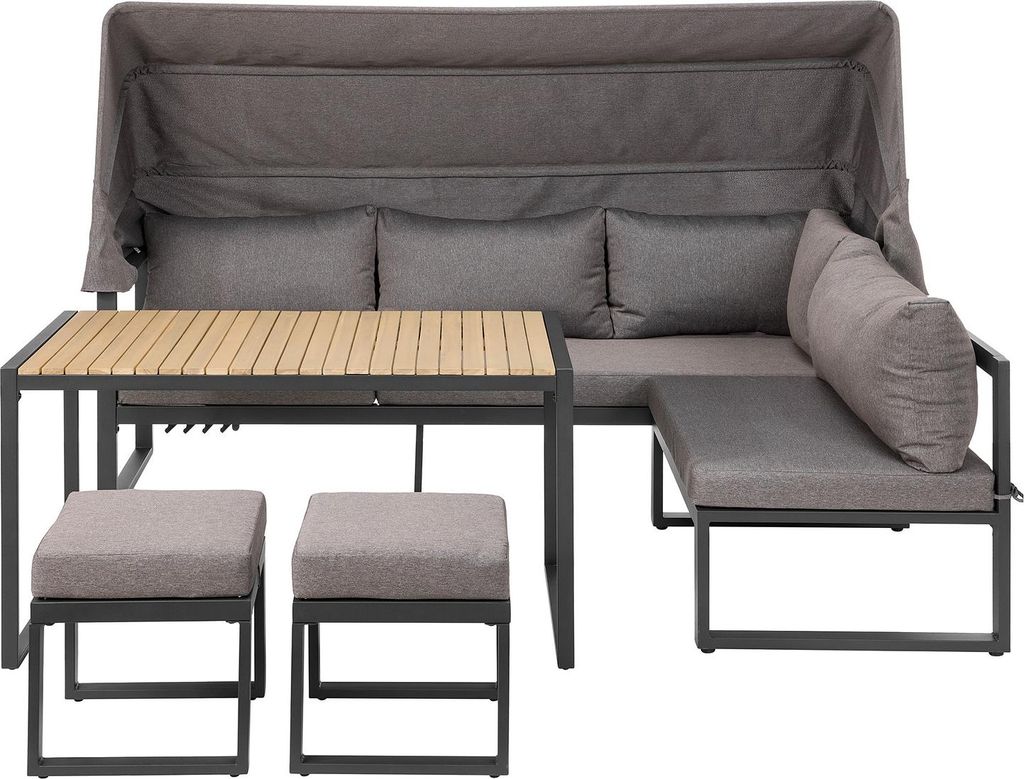 home24 Loungeset - 5-teilig - Stahl / Polyester - Grau Produktbild 