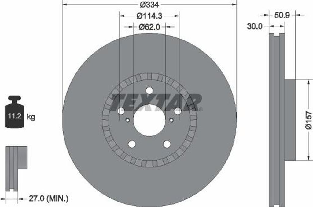 TEXTAR PRO Bremsscheibe Vorne Rechts für LEXUS GS (GRS19, UZS19, GWS19) 334mm 92147903