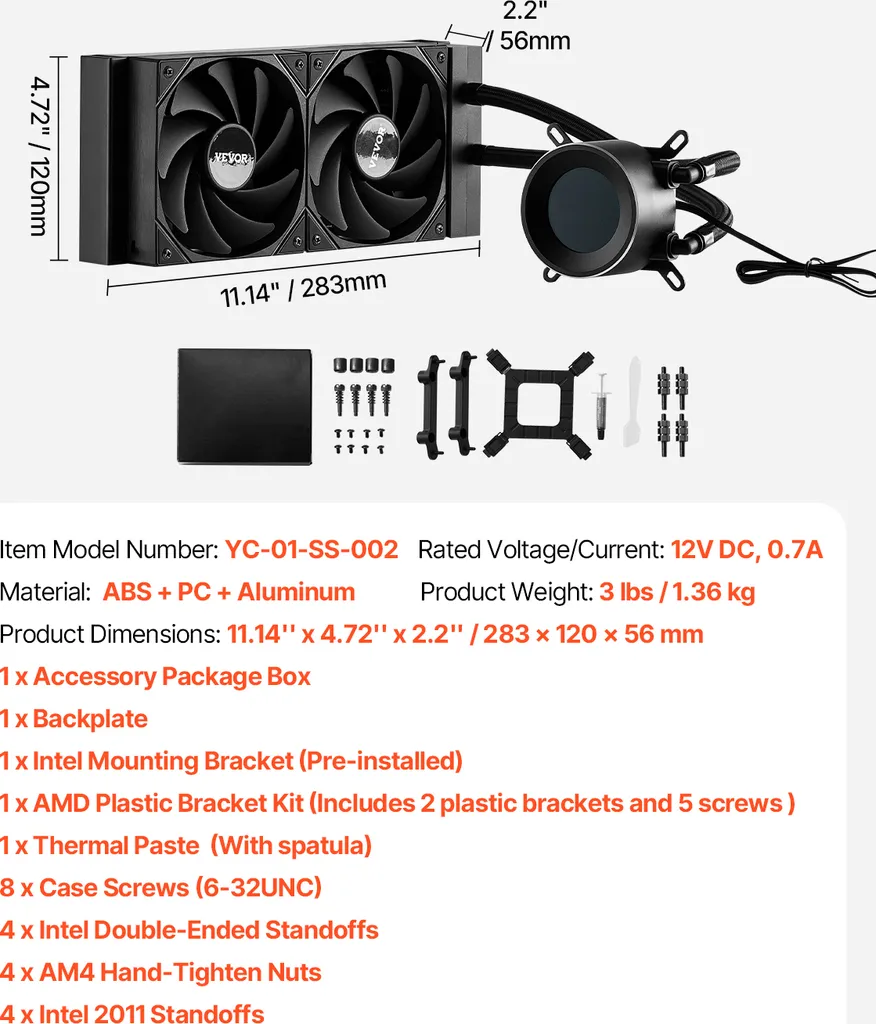 Dissipatore Liquido CPU VEVOR 120mm AIO Fan 2200RPM Display OLED Gaming - 7