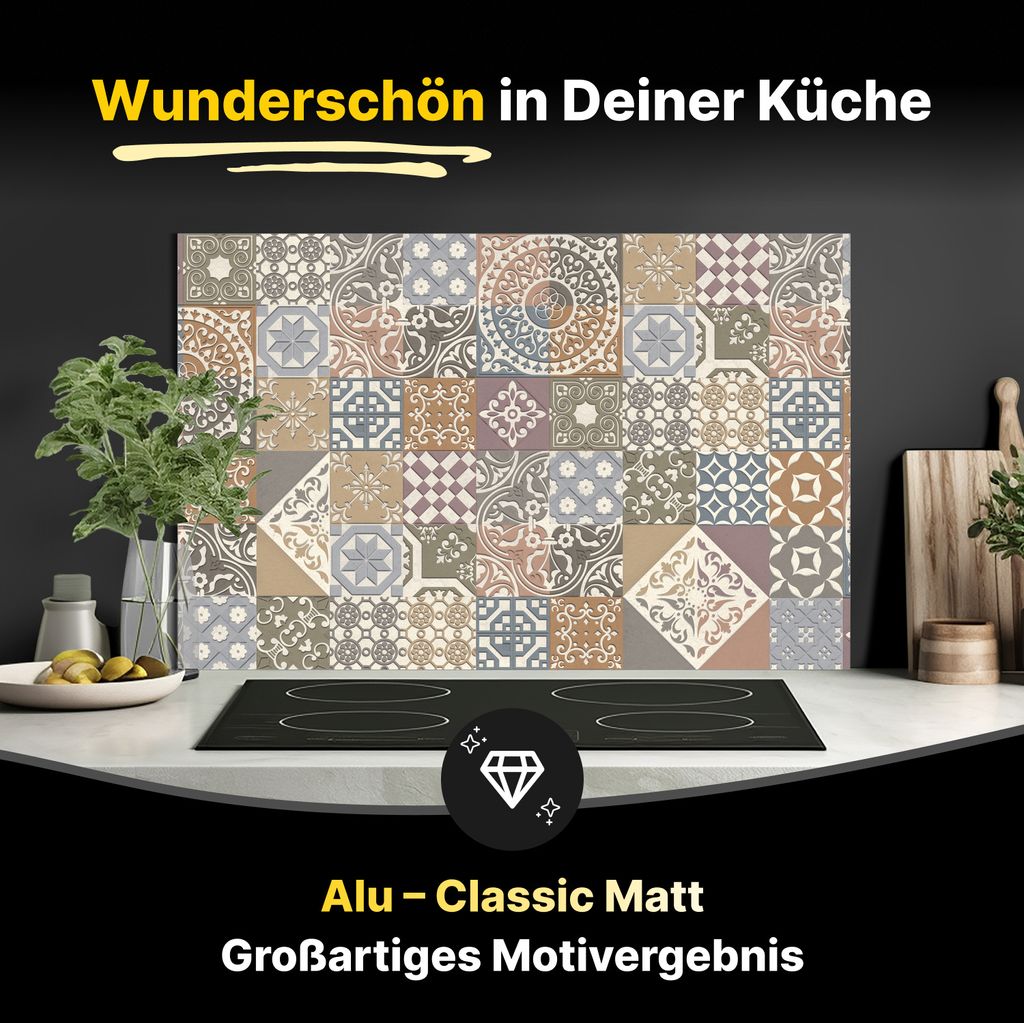 Spritzschutz Küchenrückwand aus Aluminiumverbund in Matt 125 x 60 cm Buntes portugiesisches Mosaik