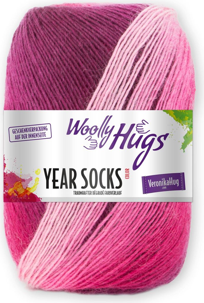 Woolly Hugs Year Socks 100g Sockenwolle/Dochtgarn mit Degradé-Farbverlauf, Perfekt für Double-Face Stricken, Strickgarn für Socken, Schals & Acc...