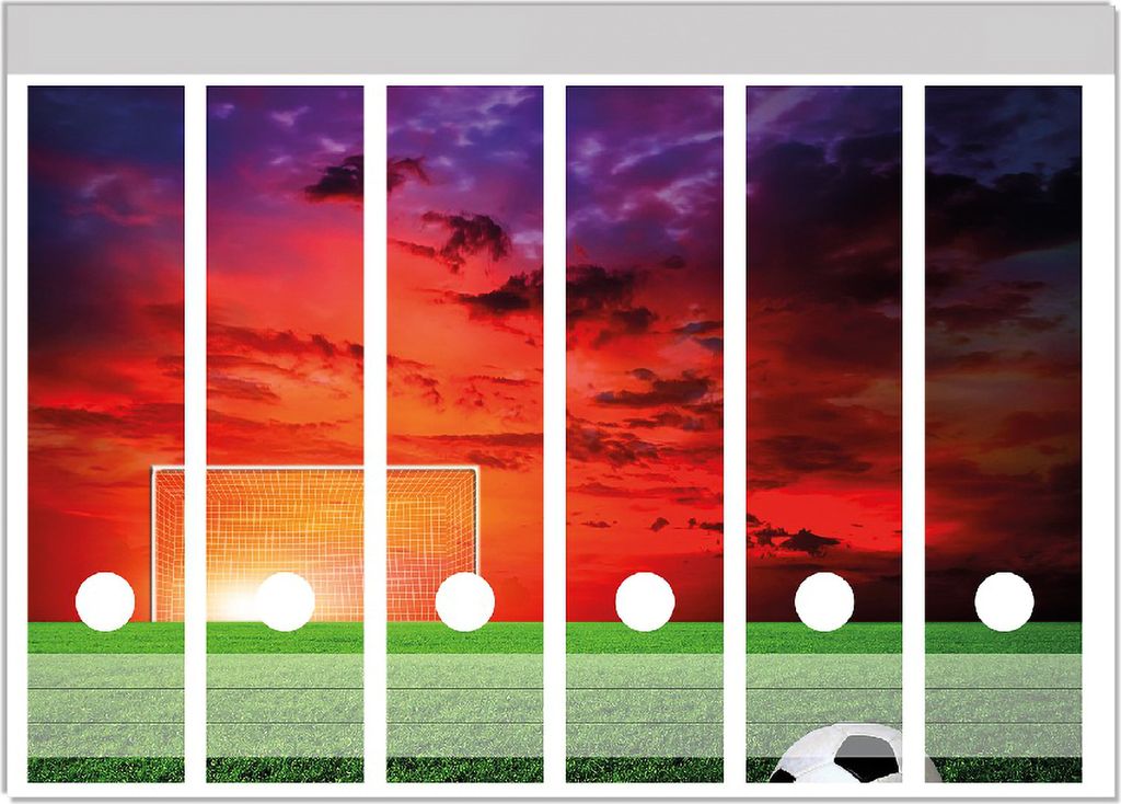 Wallario Ordnerrücken Sticker, selbstklebend für breite Ordner, 6 Stück, Motiv Fußball - Fußballfeld bei Sonnenuntergang