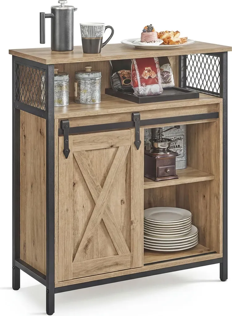 Buffet bas style industriel chêne artisan 70 cm et portes coulissantes
