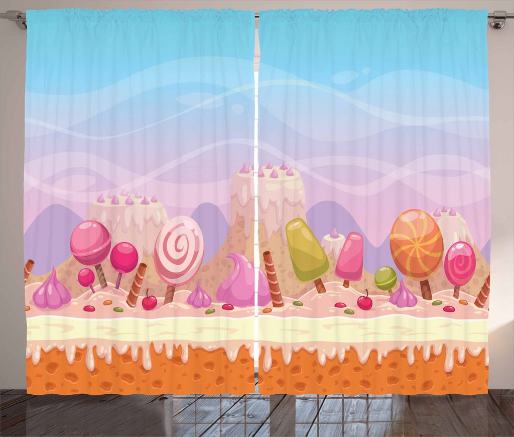 ABAKUHAUS Dessert Rustikaler Vorhang, Fanciful Süßigkeit Straße, Wohnzimmer Universalband Gardinen mit Schlaufen und Haken, 280 x 245 cm, Mehrfa...