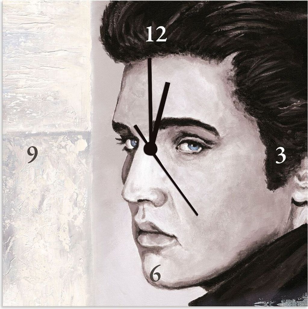 ARTland Wanduhr auf Alu Quarzuhr - schwarzer Zeiger Hollywood Legenden II - Elvis Presley Größe: 30x30 cm
